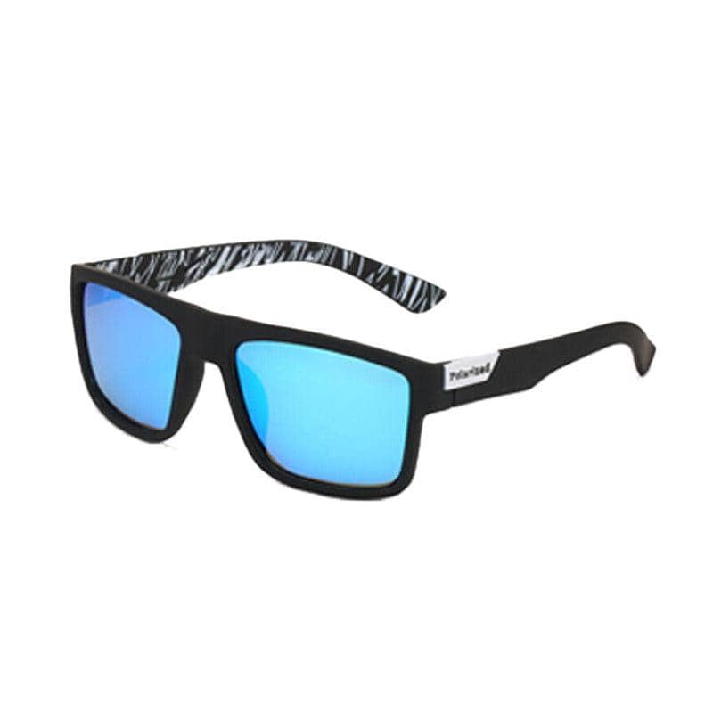 Polarised Men's Square Frame Sports Sunglasses - Blue Mirrored Lenses