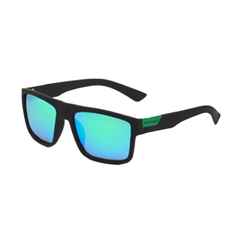 Polarised Men's Square Frame Sports Sunglasses - Green Mirrored Lenses