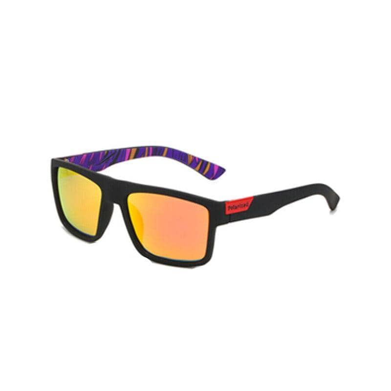 Polarised Men's Square Frame Sports Sunglasses - Yellow Mirrored Lenses