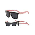 Polarised Square Frame Sunglasses - Style 10, Pink Checked Arms, Dark Grey Lenses