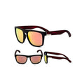 Polarised Square Frame Sunglasses - Style 12, Dark Red Arms, Orange-Pink Mirrored Lenses