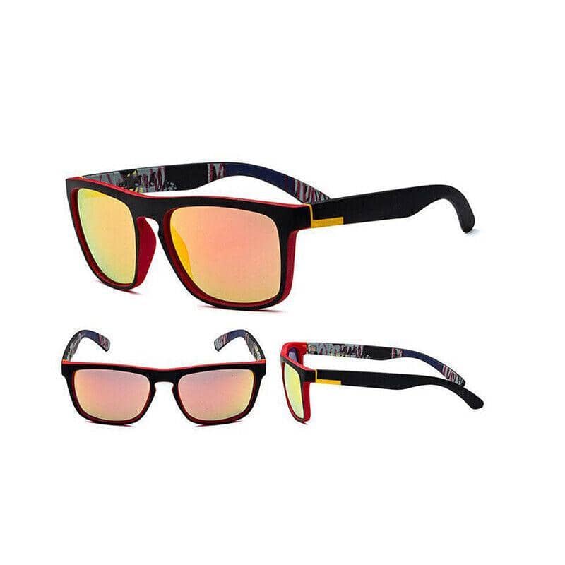 Polarised Square Frame Sunglasses - Style 4, Orange-Pink Mirrored Lenses