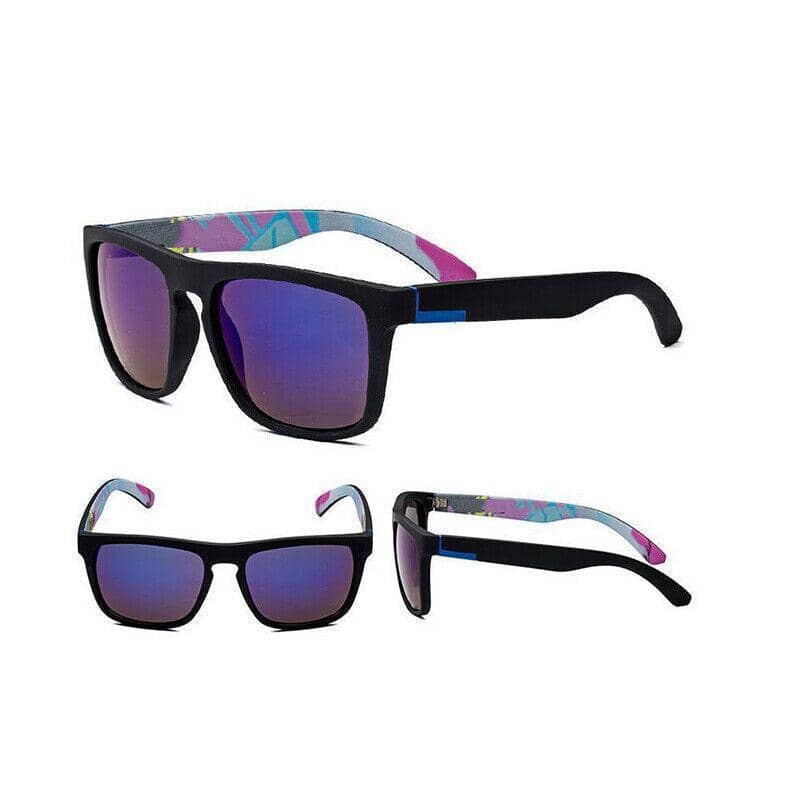 Polarised Square Frame Sunglasses - Style 5, Blue-Purple Mirrored Lenses