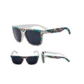 Polarised Square Frame Sunglasses - Style 9, White Floral-Print Frame, Dark Grey Lenses