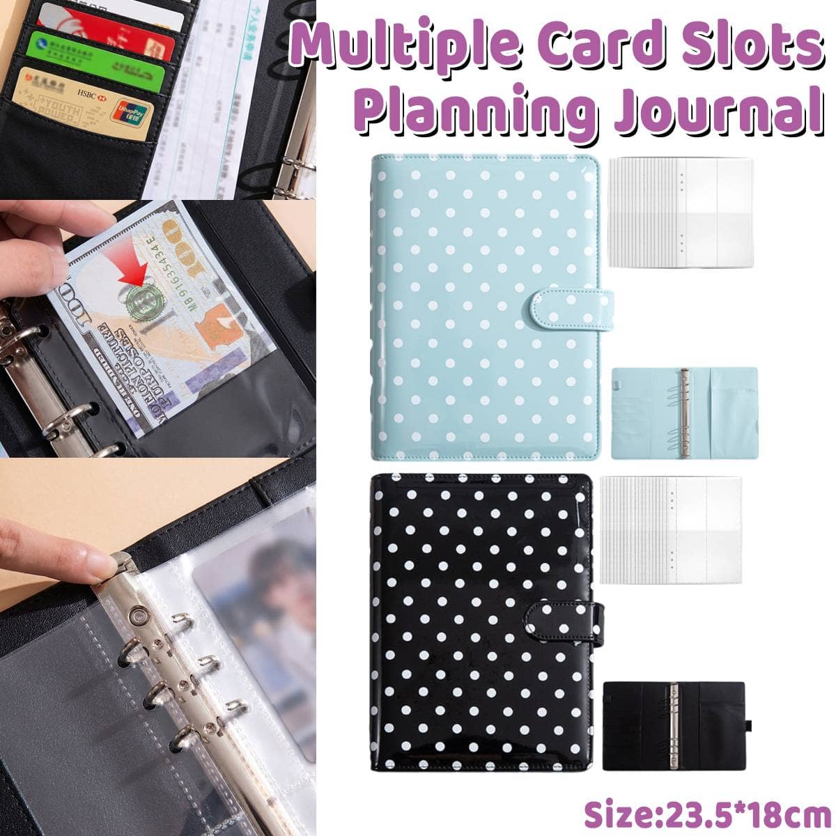 Polka Dot A5 Planner Binder with Card Slots - Blue - view 2
