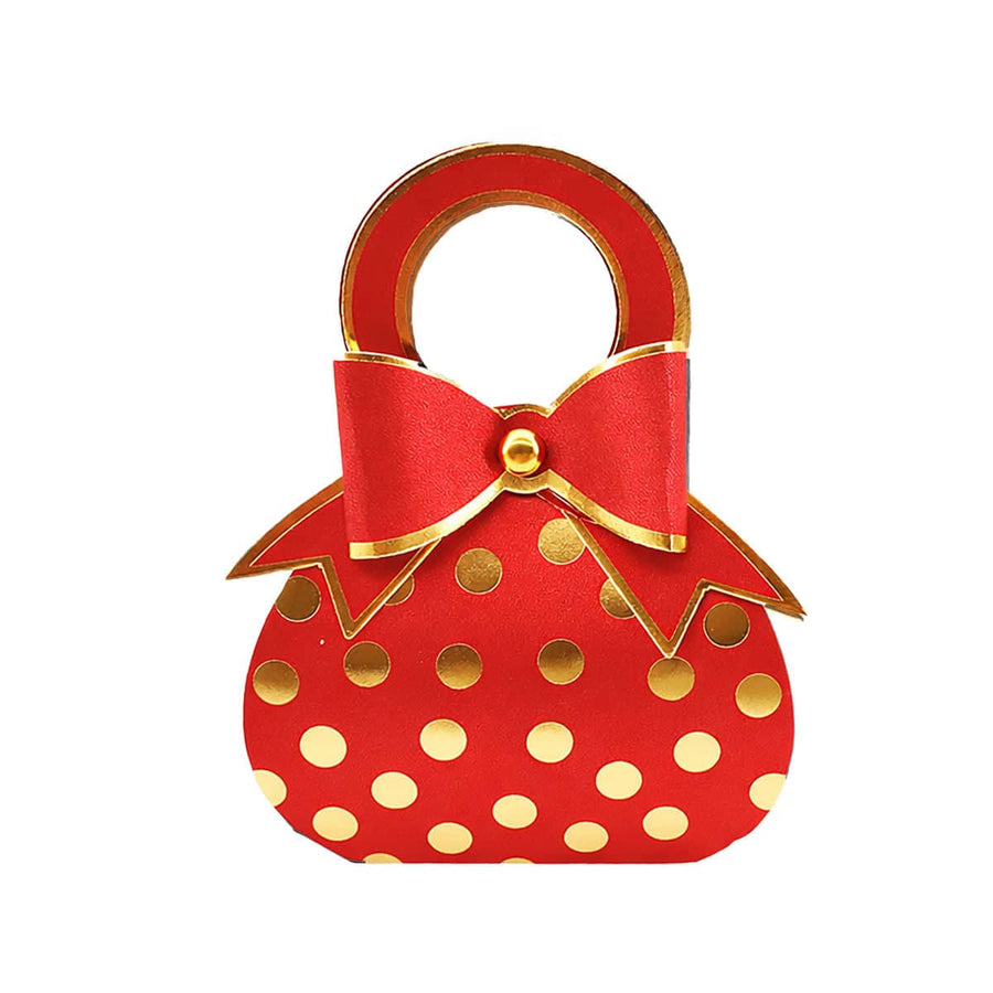 Polka Dot Handbag Candy Boxes with Gold Bow, Pack of 50 - Red