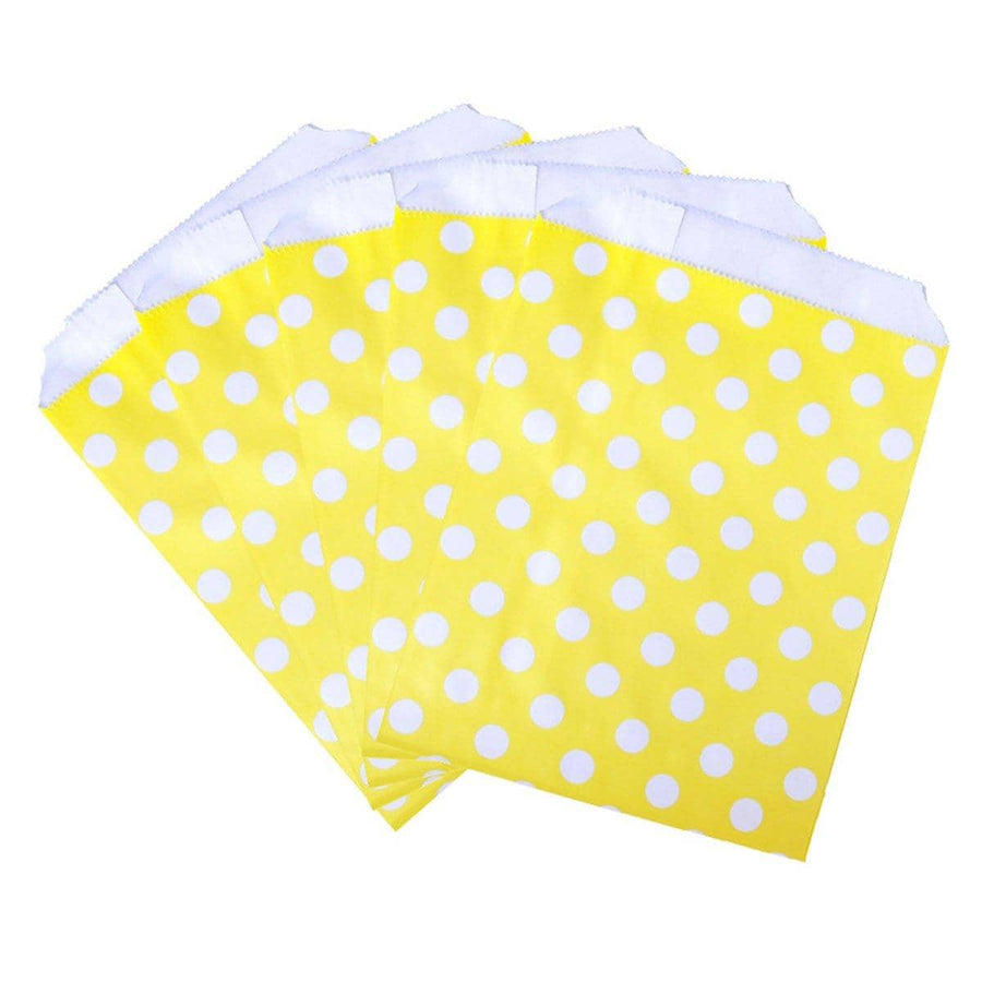 Polka Dot Paper Treat Bags for Desserts and Parties, Pack of 100 - Yellow