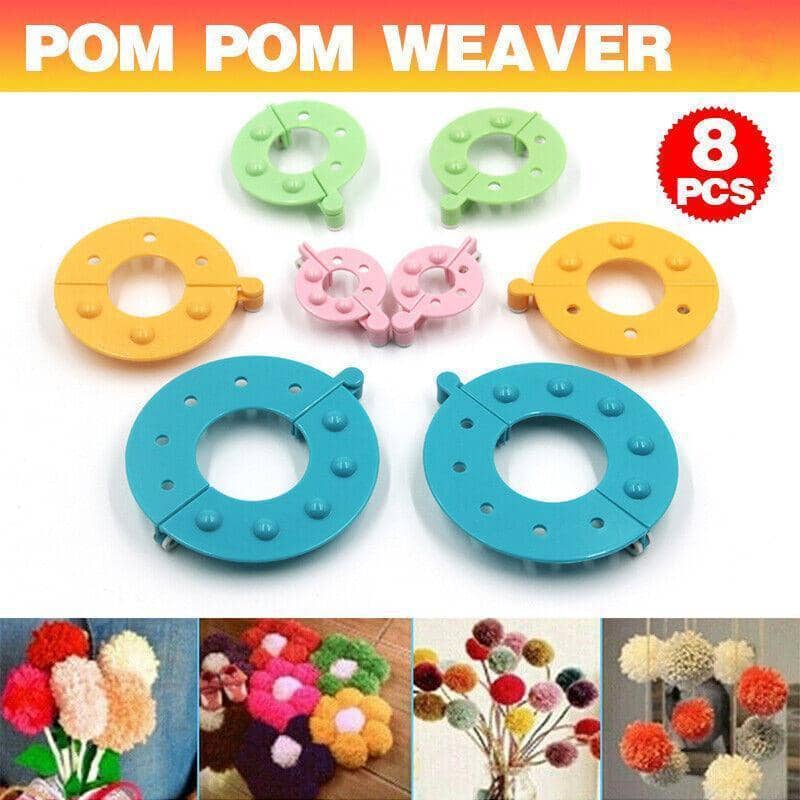 Pom Pom Maker Kit, 8 Pieces, 3.5 cm, 5.5 cm, 7 cm and 9 cm