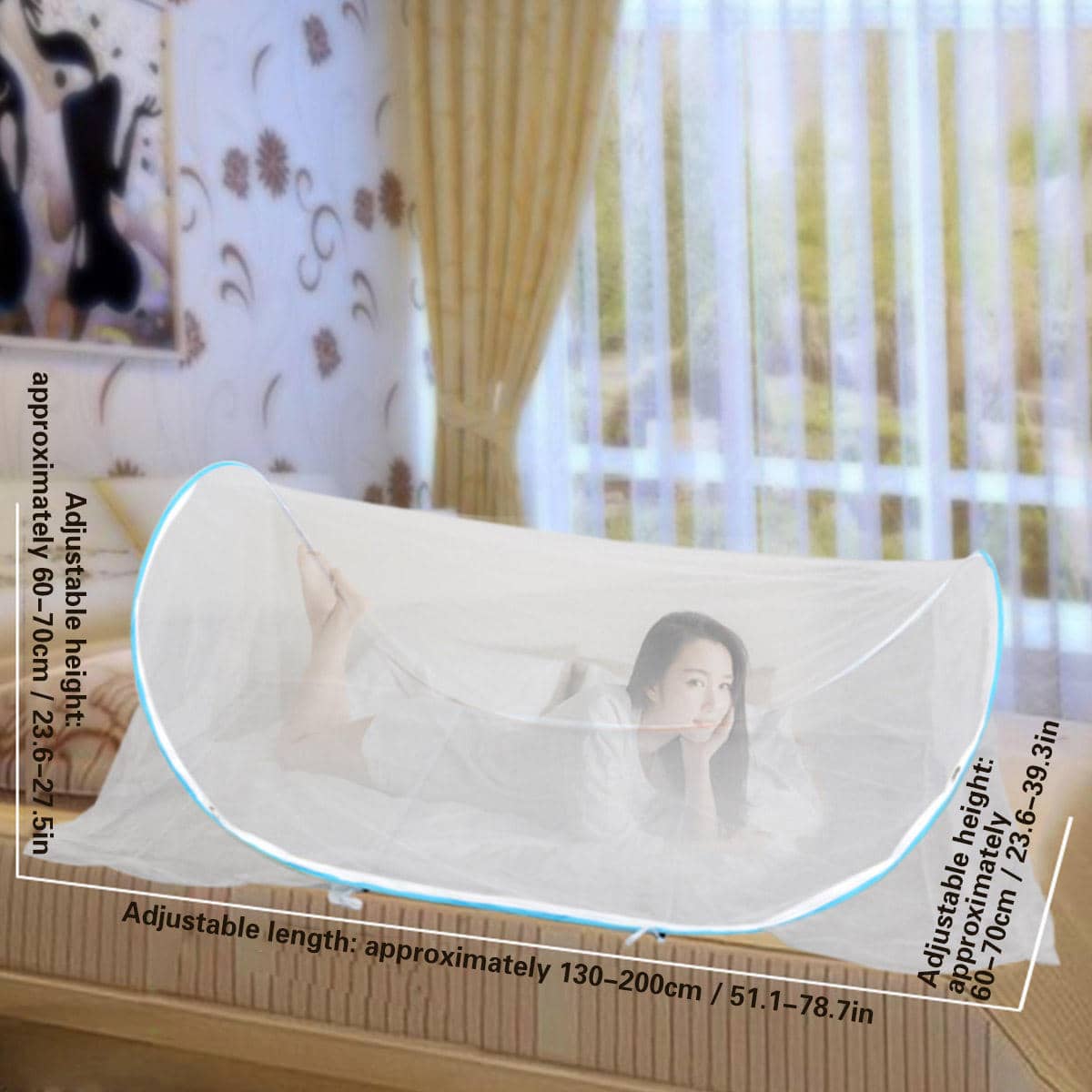 Pop up Mosquito Net, Foldable Portable Travel Bed Net, Adjustable 130-200 cm Long - view 3