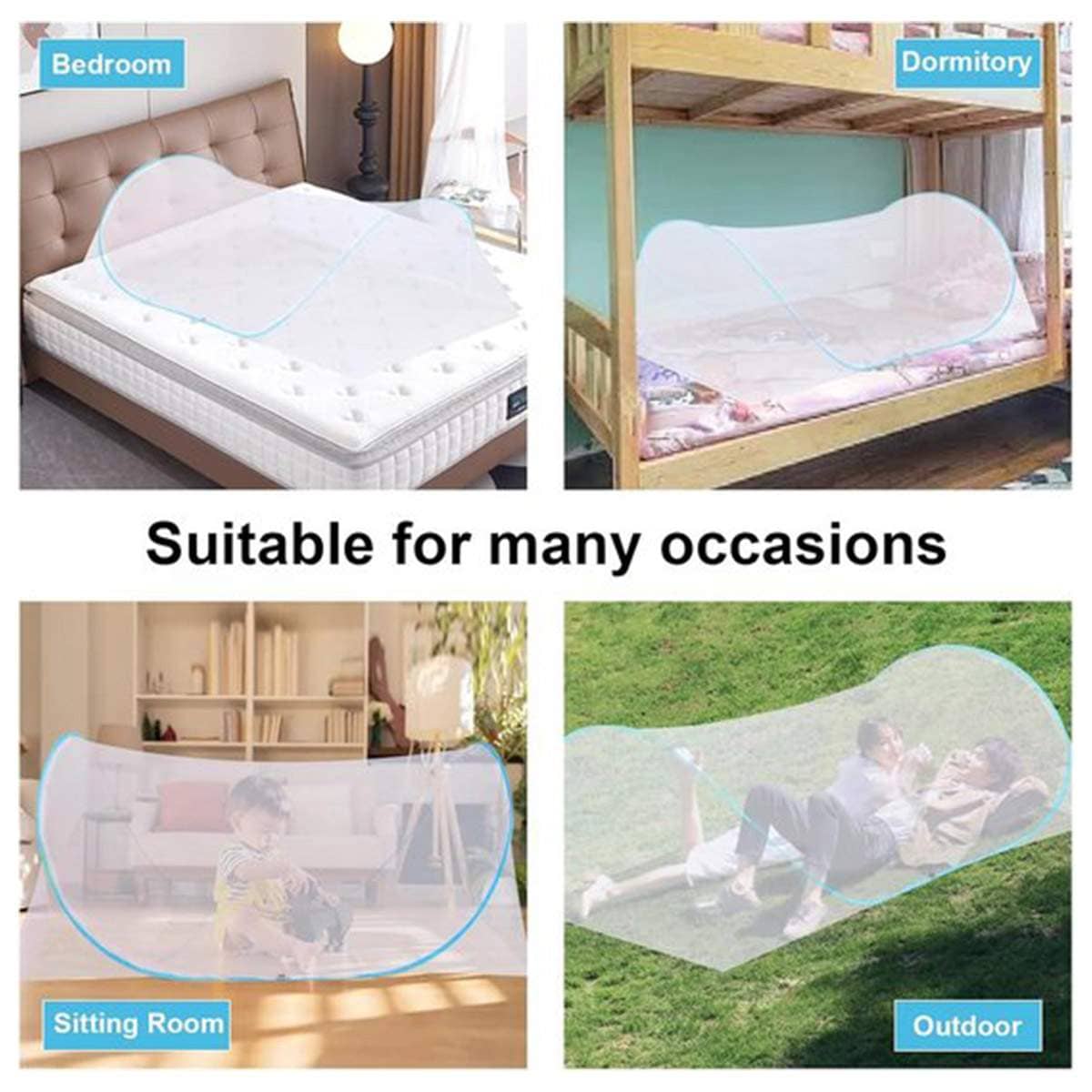 Pop up Mosquito Net, Foldable Portable Travel Bed Net, Adjustable 130-200 cm Long - view 5