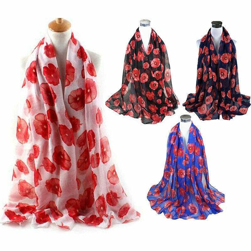 Poppy Print Scarf in Voile, 180 x 90 cm - White - view 3