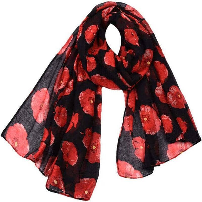 Poppy Print Scarf in Voile, 180 x 90 cm - White - view 4