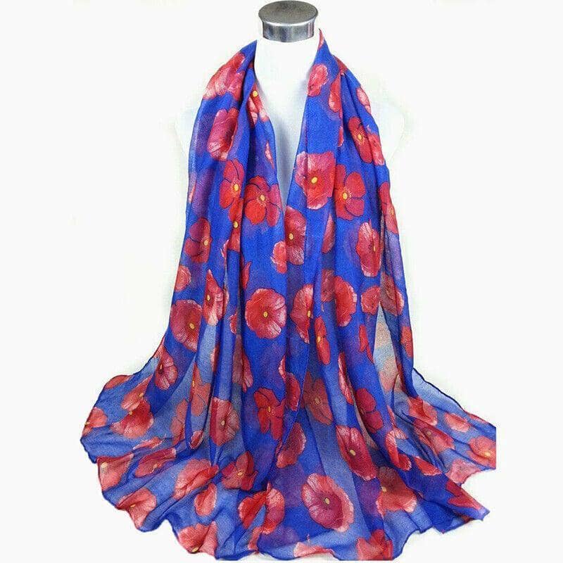 Poppy Print Scarf in Voile, 180 x 90 cm - White - view 5