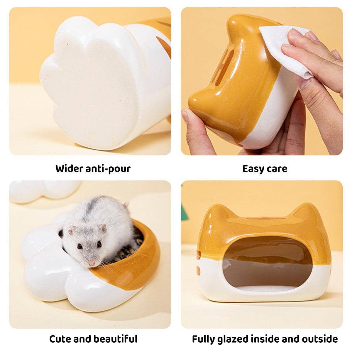 Porcelain Hamster Nest Escape House, Tiger Head Bowl and Claw Water Bottle Set - view 4