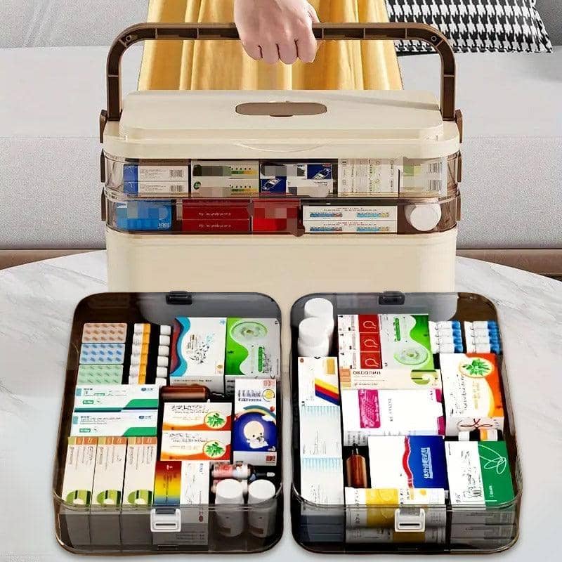 Portable 3 Layer First Aid Storage Box with Six Buckles and Handle - view 5