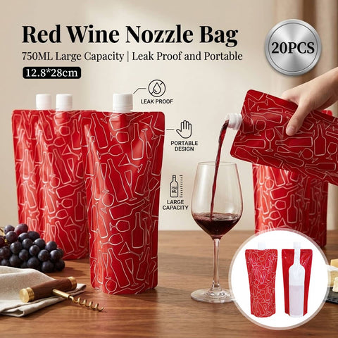 Portable 750ml Wine Spout Pouches - 20 Pack, Foldable