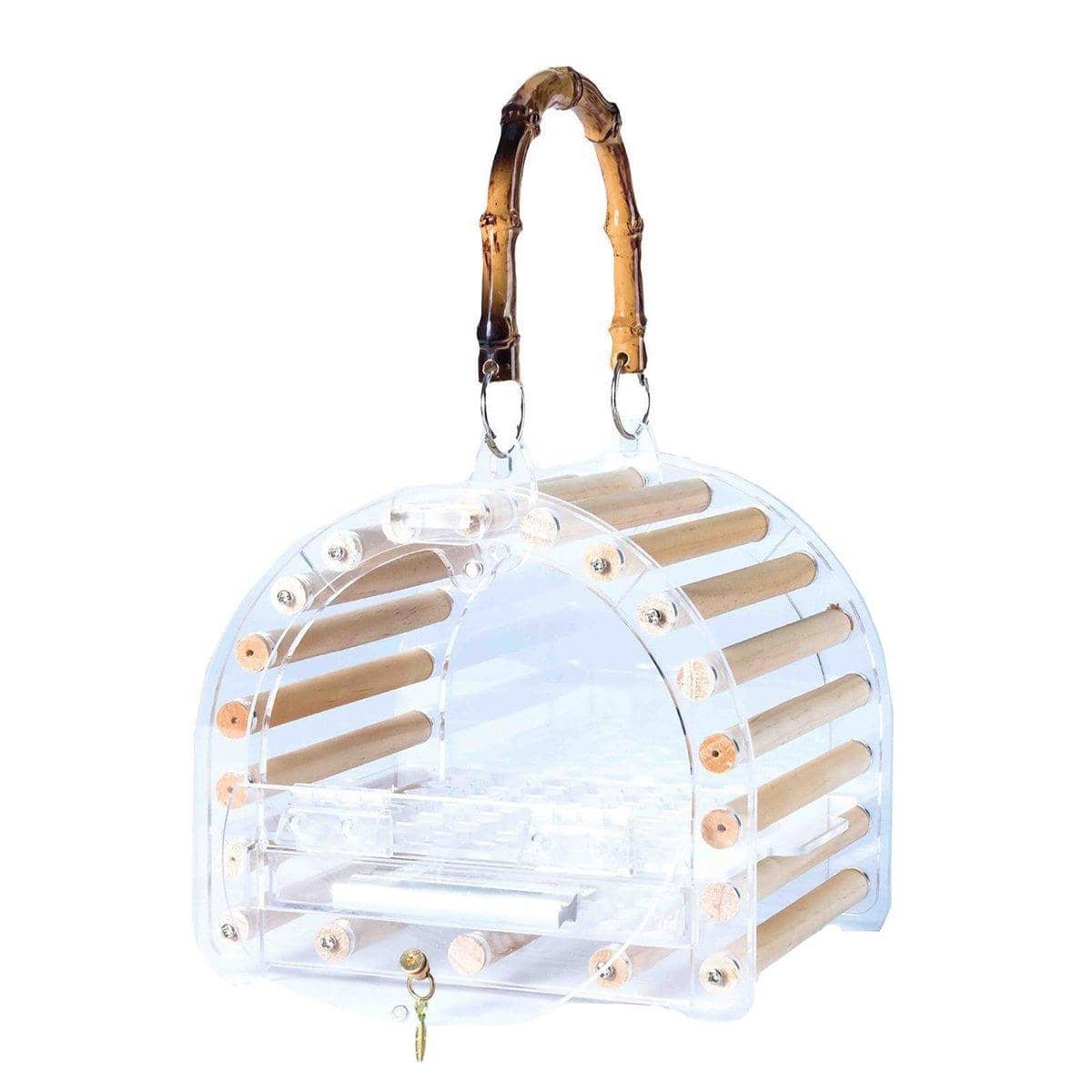 Portable Acrylic Bird Carrier Cage with Wooden Perches and Handle - view 2