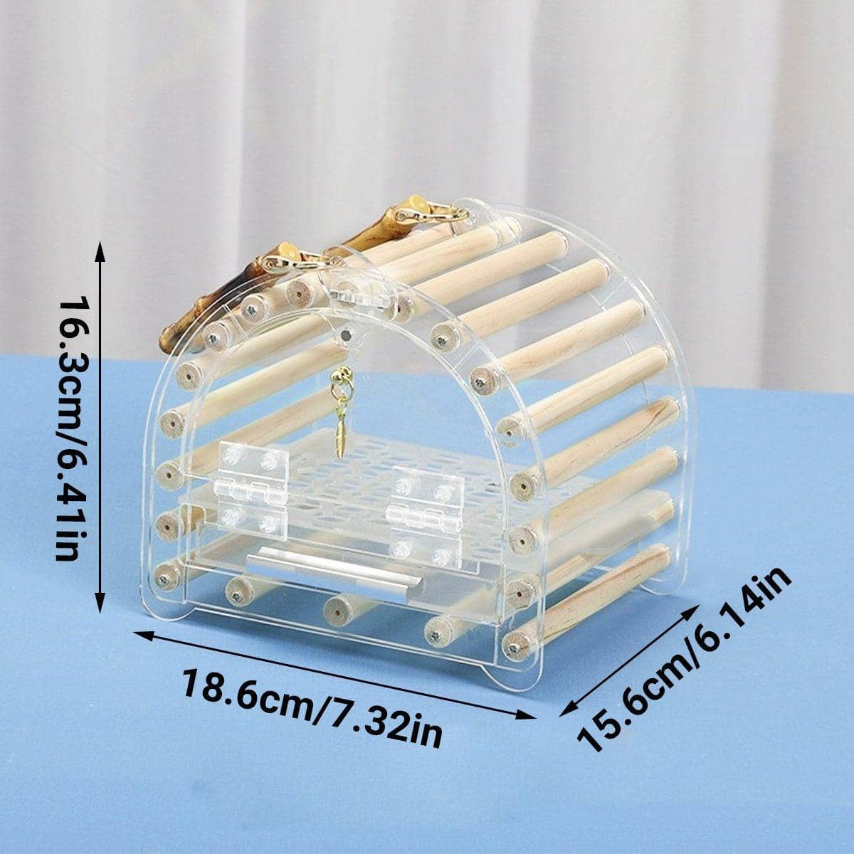 Portable Acrylic Bird Carrier Cage with Wooden Perches and Handle - view 3