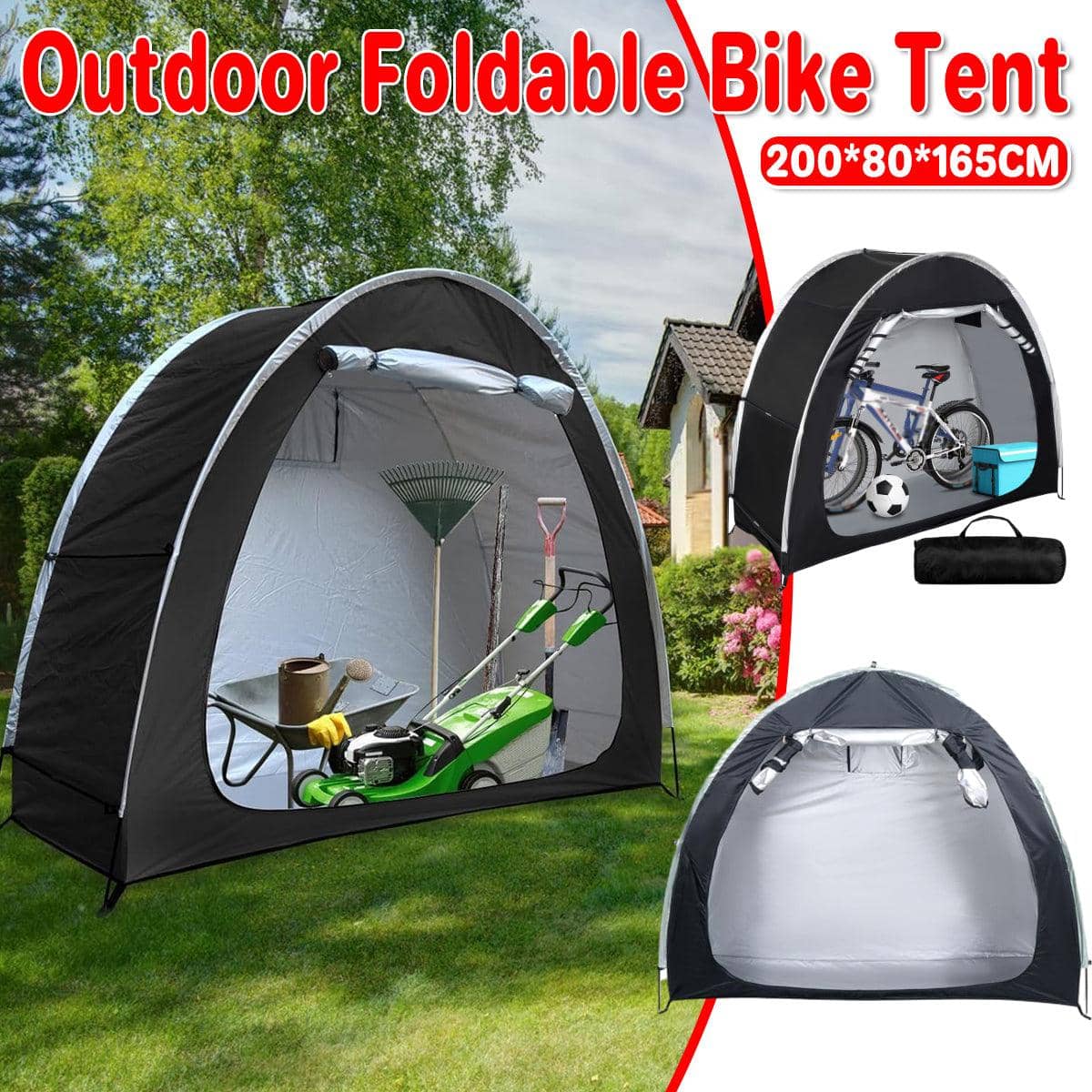 Portable Bike Tent Shelter, Waterproof - Black, 200 x 80 x 165 cm