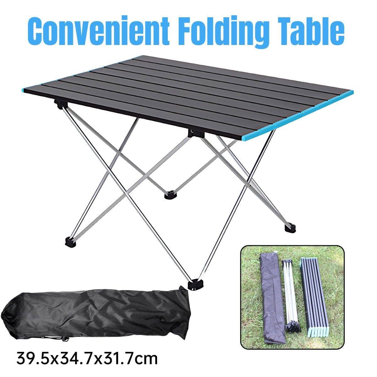 Portable Black Aluminium Folding Camping Table with Carry Bag - view 4