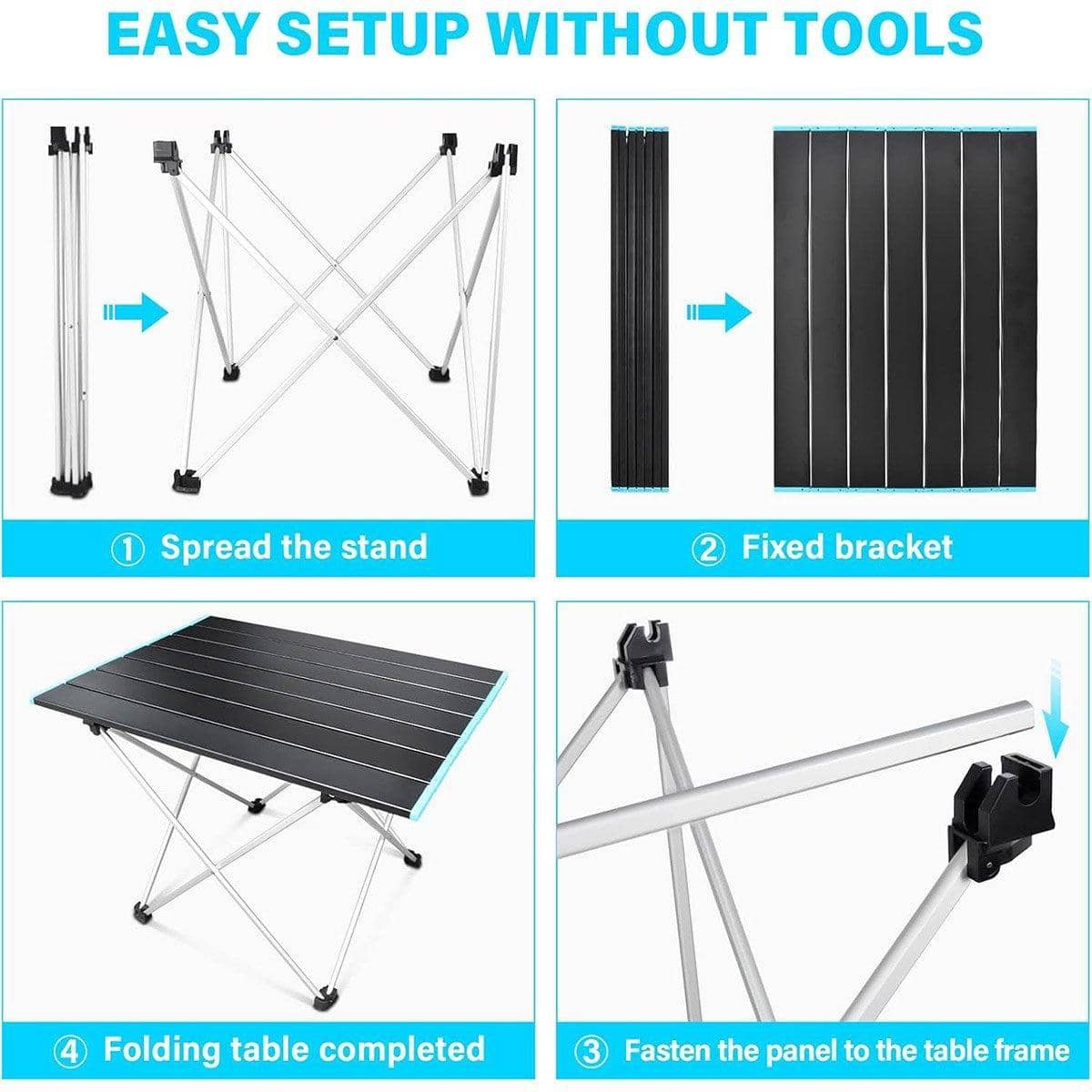 Portable Black Aluminium Folding Camping Table with Carry Bag - view 5