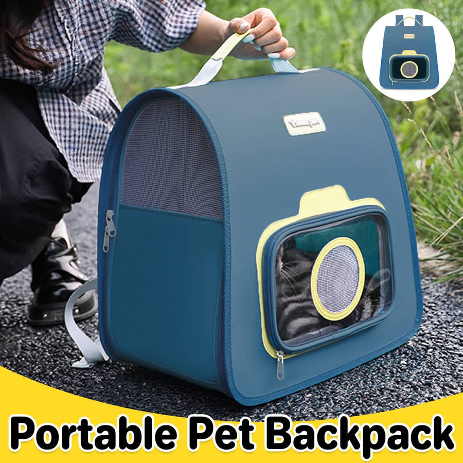Portable Blue Pet Backpack Carrier for Cats and Dogs, Nylon Travel Bag