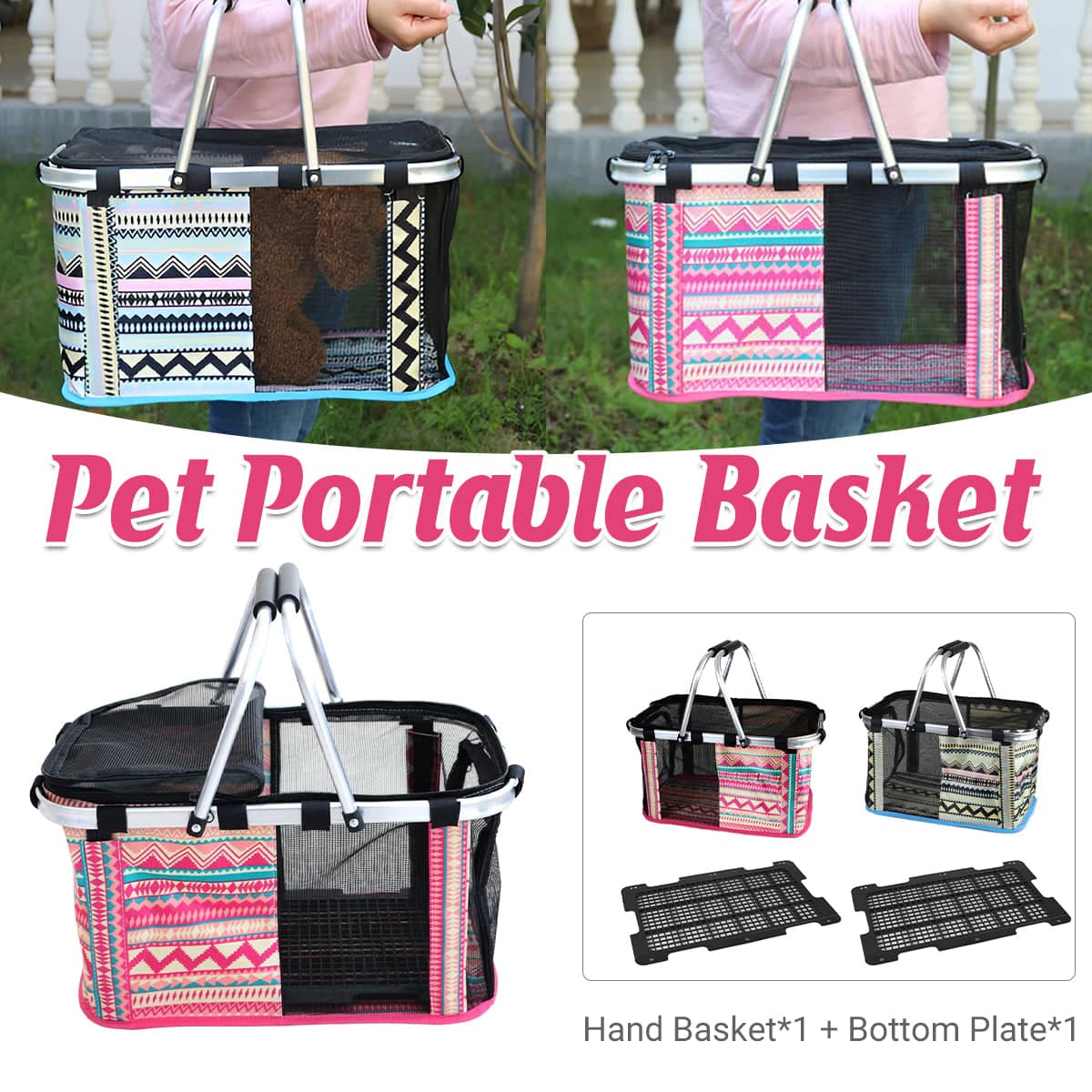 Portable Breathable Pet Carrier Basket for Cats and Small Dogs - Blue - view 2