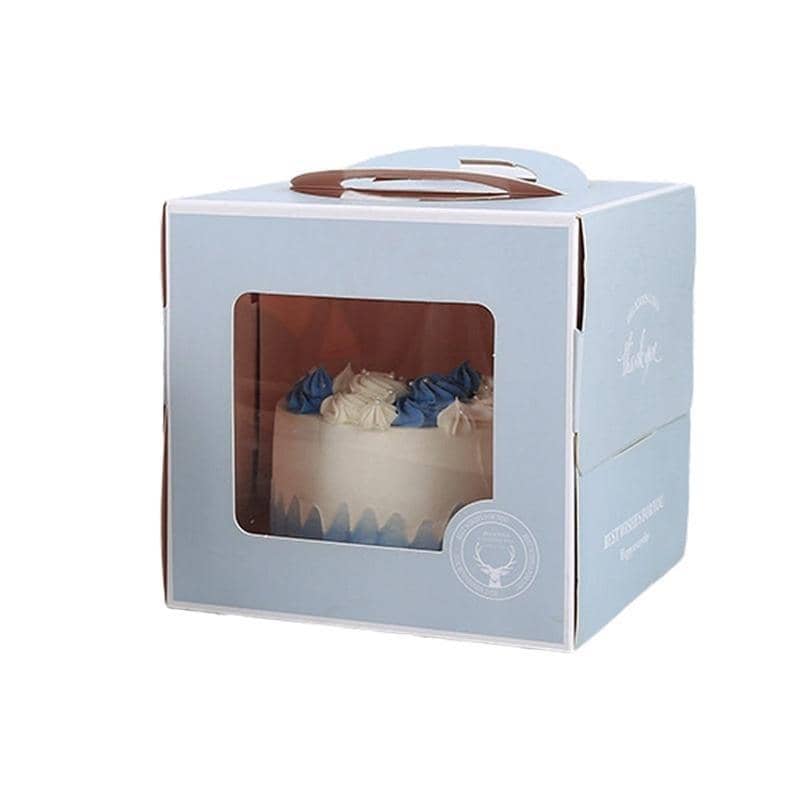 Portable Cake Boxes with Window and Handle, Pack of 30 - Light Blue, 6 Inch (21 x 21 x 15 cm)