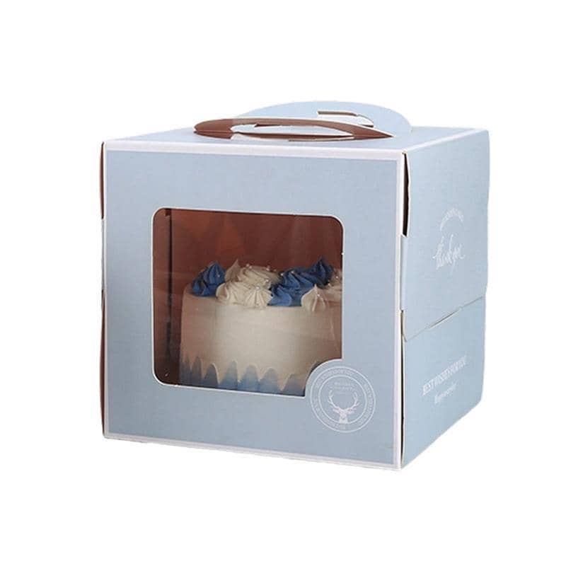 Portable Cake Boxes with Window and Handle, Pack of 30 - Light Blue, 8 Inch (26 x 26 x 15.5 cm)