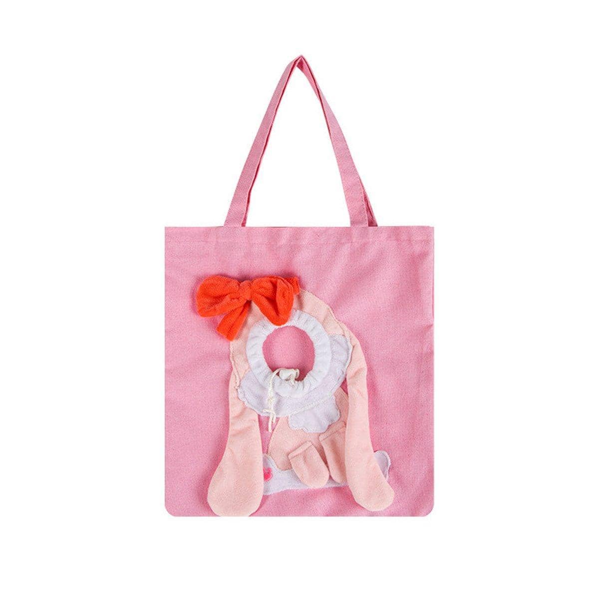 Portable Canvas Pet Carrier Bag for Cats and Small Dogs - Pink Rabbit Design