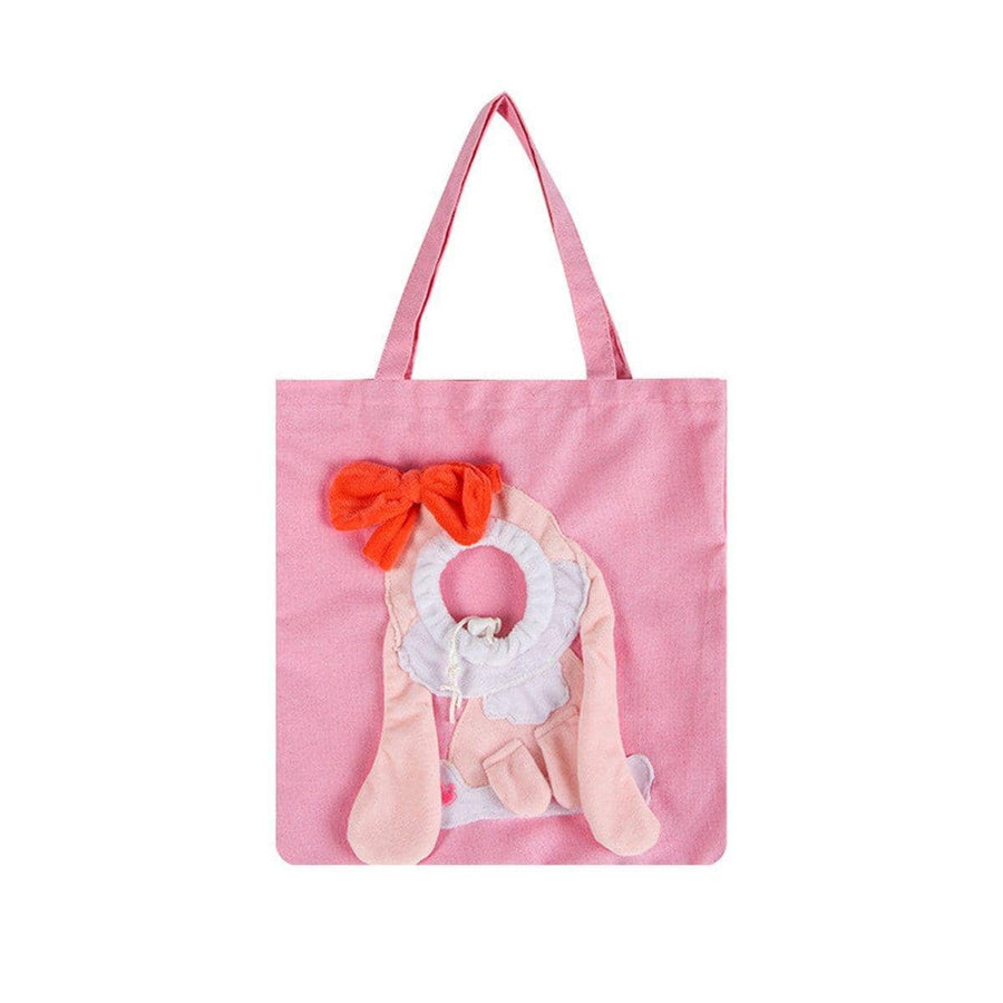 Portable Canvas Pet Carrier Bag for Cats and Small Dogs - Pink Rabbit Design
