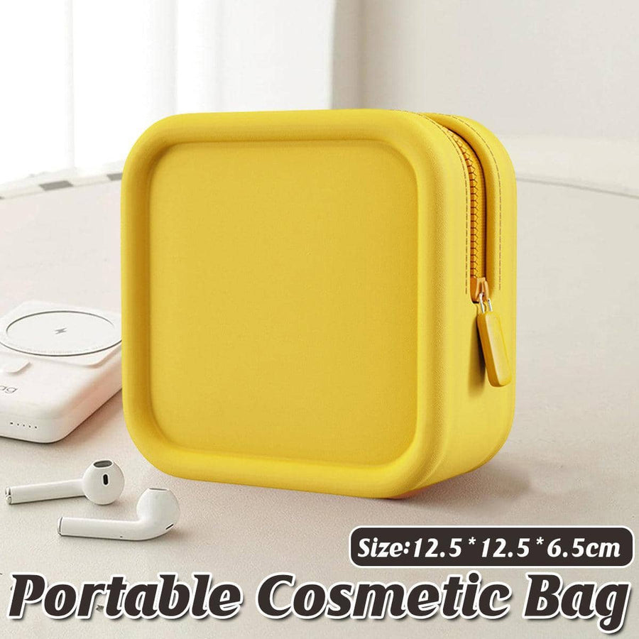 Portable Cosmetic Bag, Travel Toiletry Organiser - Yellow, 12.5 x 12.5 x 6.5cm