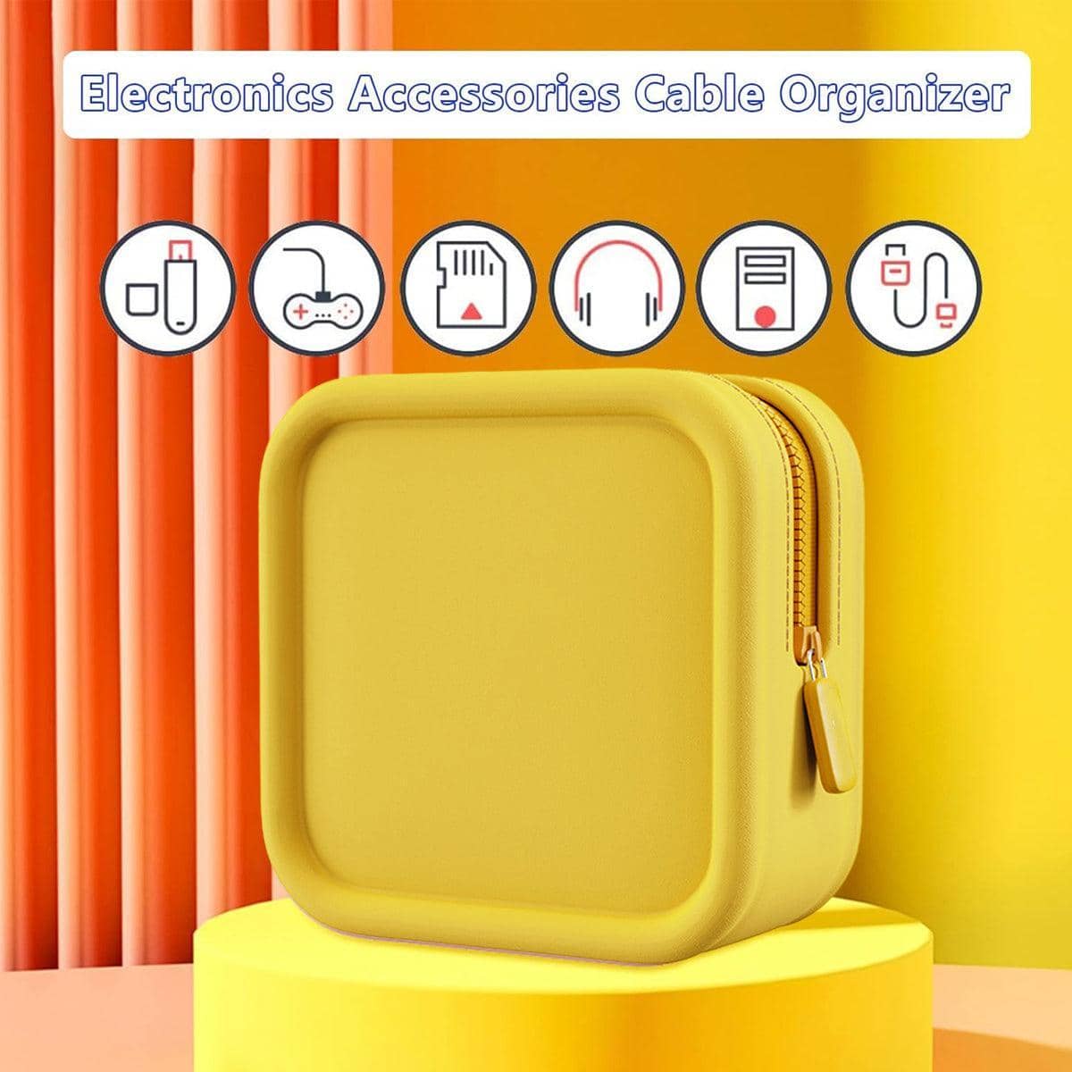 Portable Cosmetic Bag, Travel Toiletry Organiser - Yellow, 12.5 x 12.5 x 6.5cm - view 4