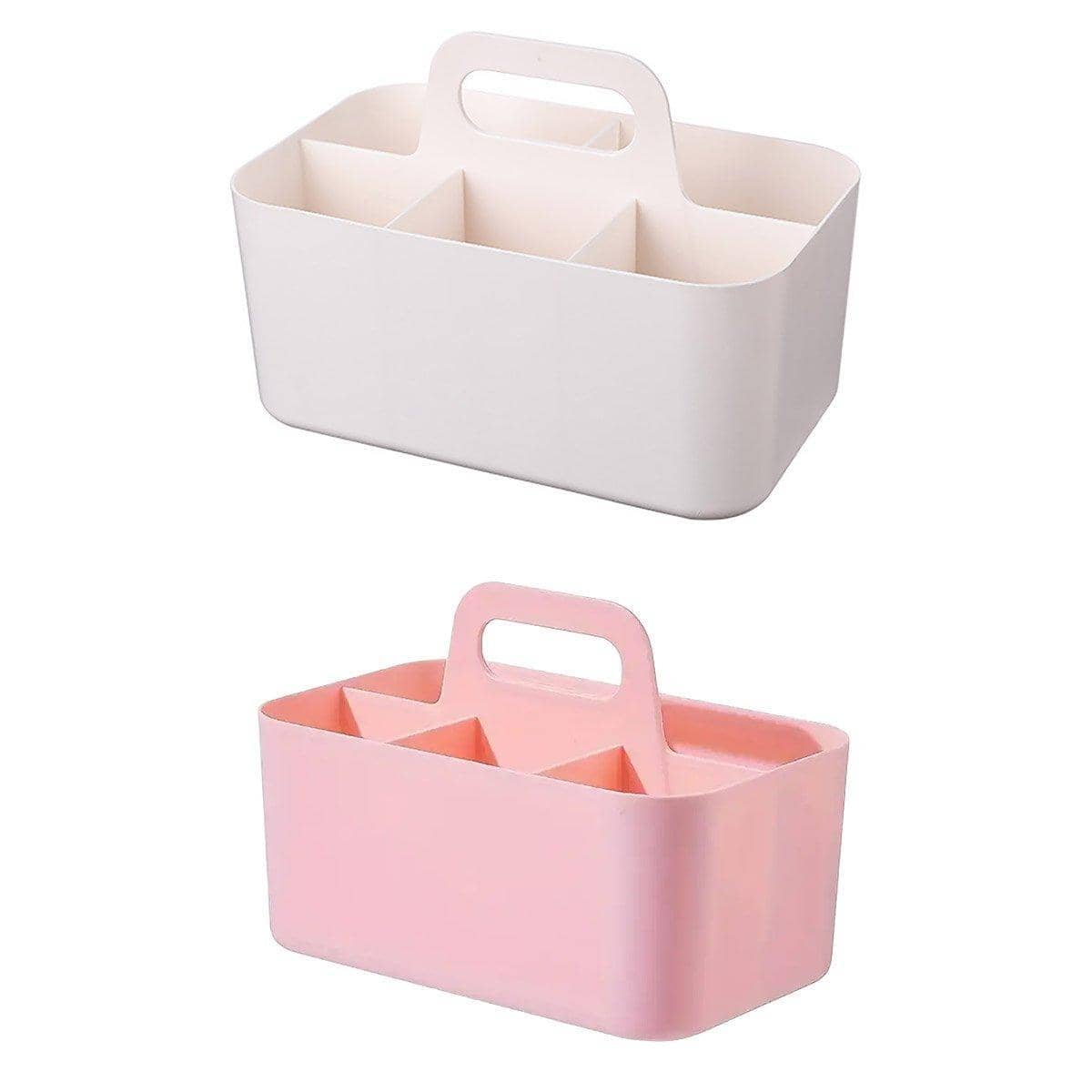Portable Desktop Organiser Storage Box with 5 Compartments - White - view 3