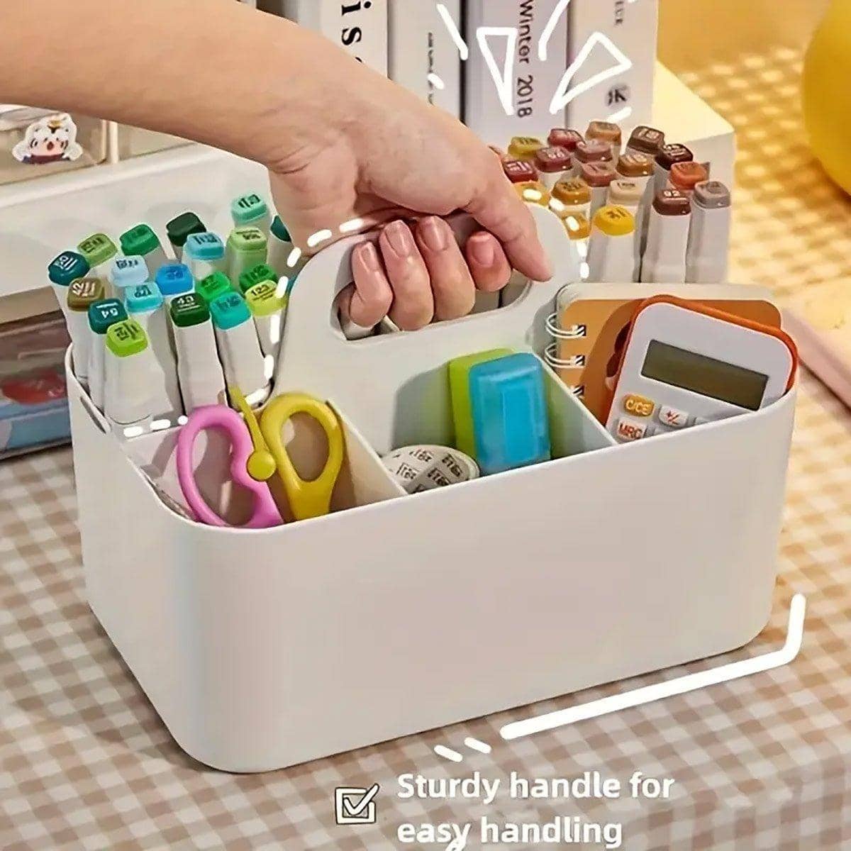 Portable Desktop Organiser Storage Box with 5 Compartments - White - view 5