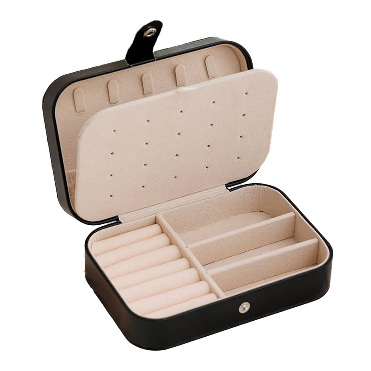 Portable Faux Leather Jewellery Box, Double-Layer Travel Organiser - Black