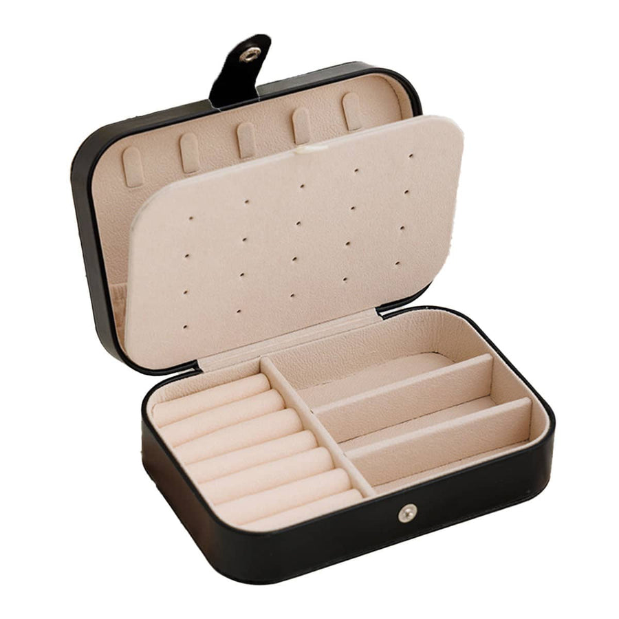 Portable Faux Leather Jewellery Box, Double-Layer Travel Organiser - Black