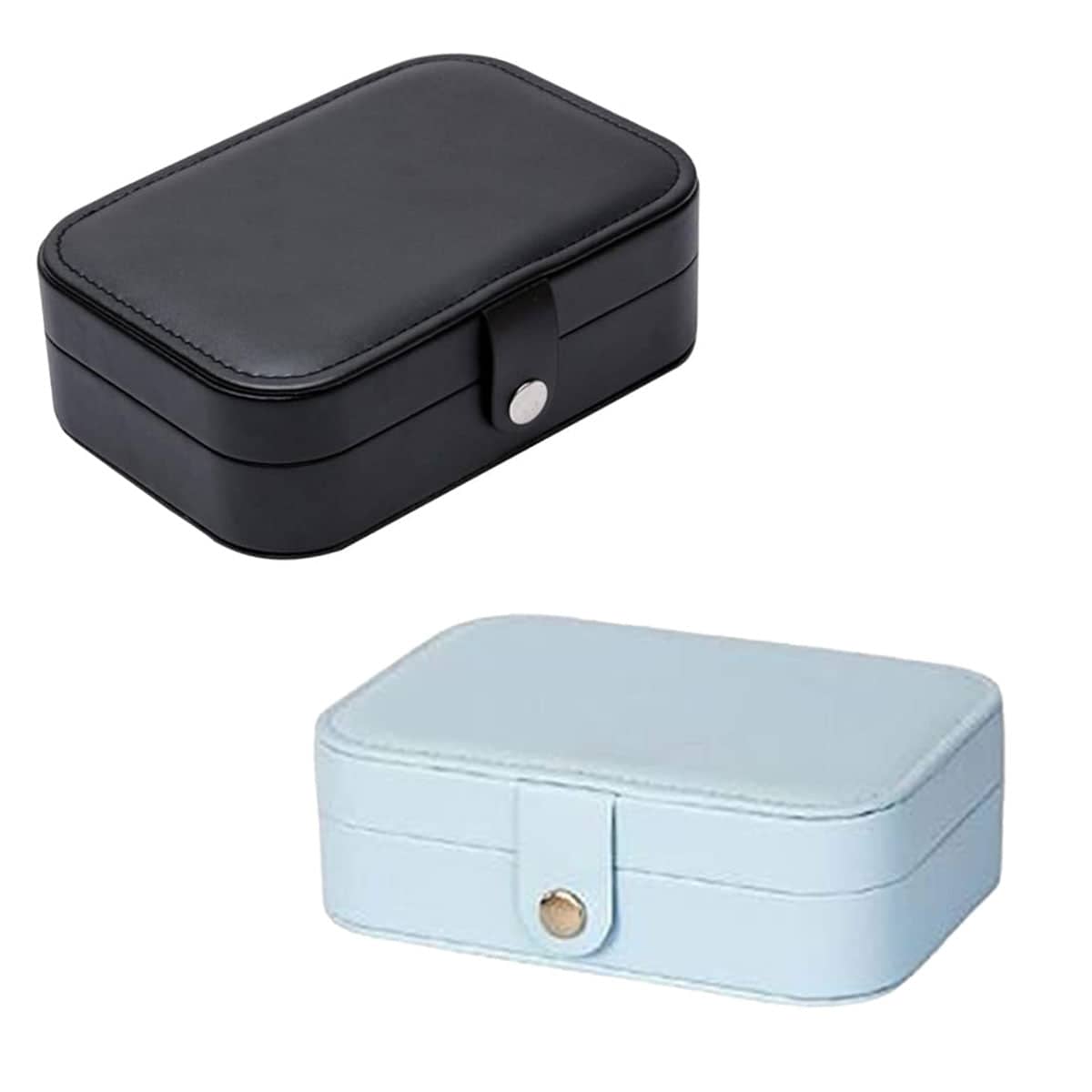 Portable Faux Leather Jewellery Box, Double-Layer Travel Organiser - Black - view 3