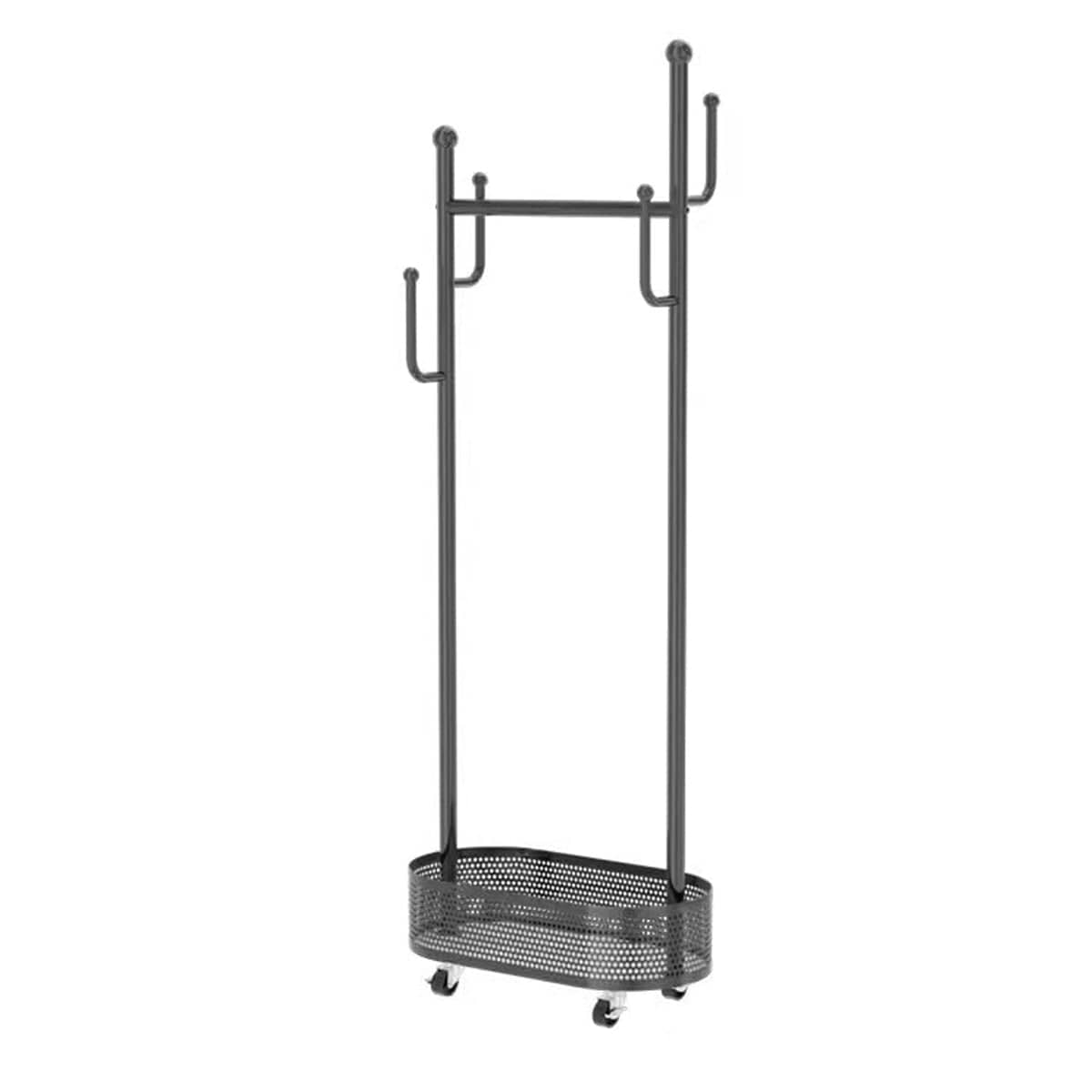 Portable Floor Standing Coat Rack with Wheels for Bedroom Clothes Storage - Black