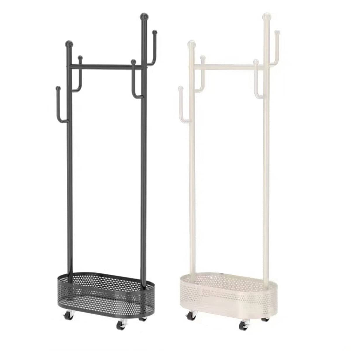 Portable Floor Standing Coat Rack with Wheels for Bedroom Clothes Storage - Black - view 3