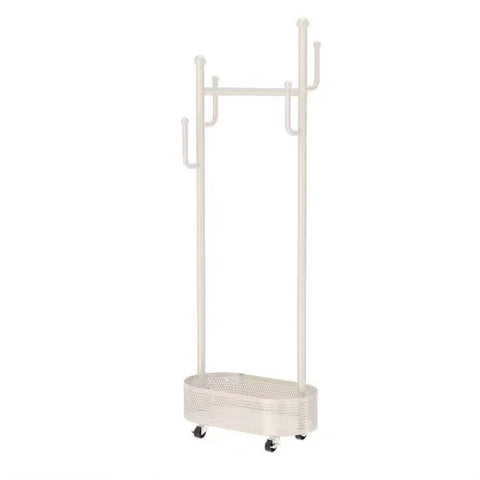 Portable Floor Standing Coat Rack with Wheels for Bedroom Clothes Storage - White
