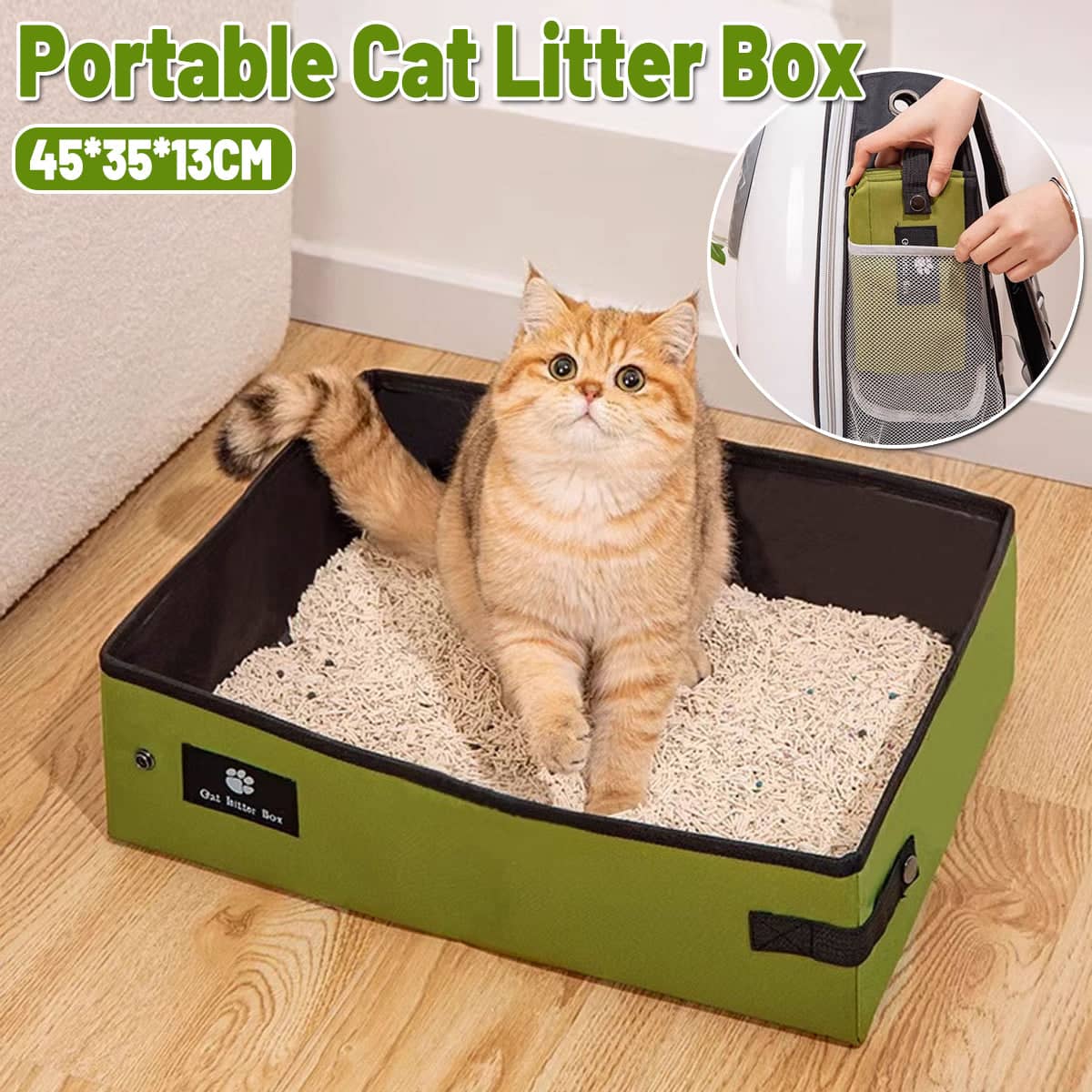 Portable Foldable Cat Litter Box Green Travel Toilet for Cars and Camping