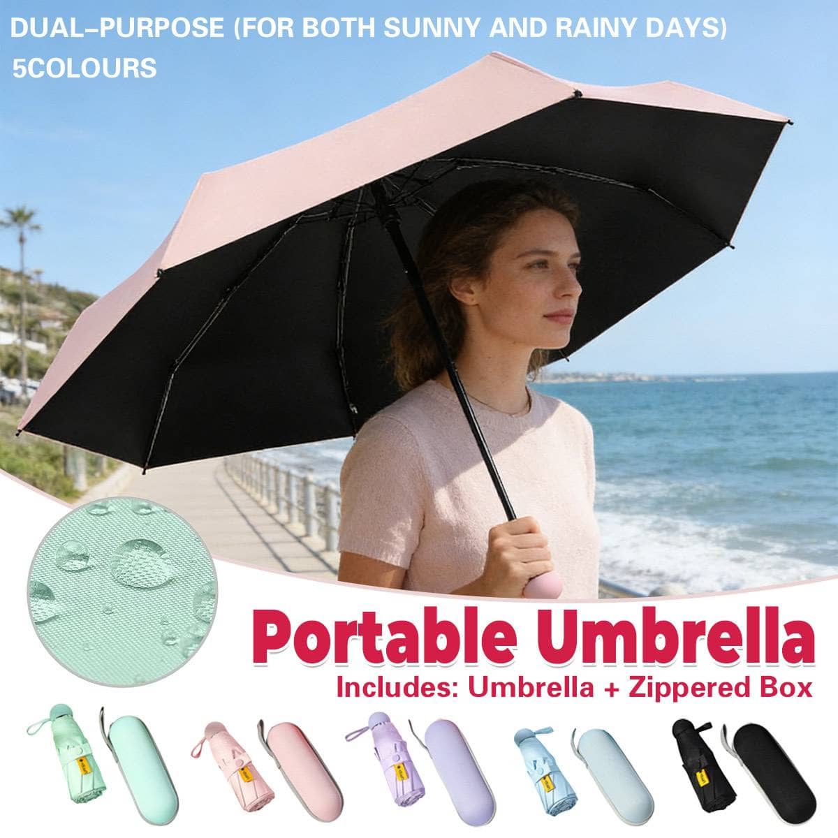 Portable Foldable Umbrella with Zipper Storage Bag - Purple - view 2
