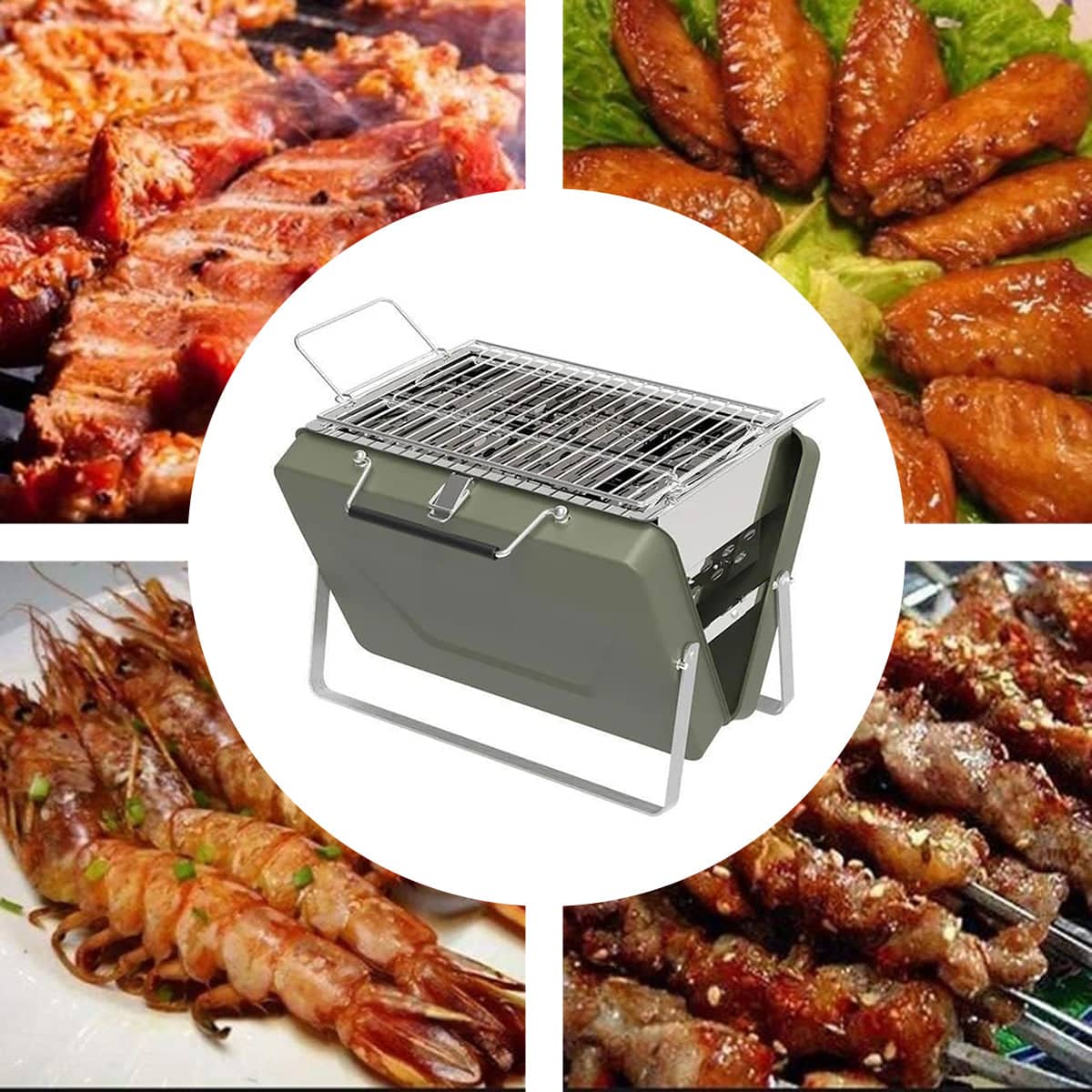 Portable Folding Barbecue Stove for Outdoor Home Use, Olive Green Grill - view 4