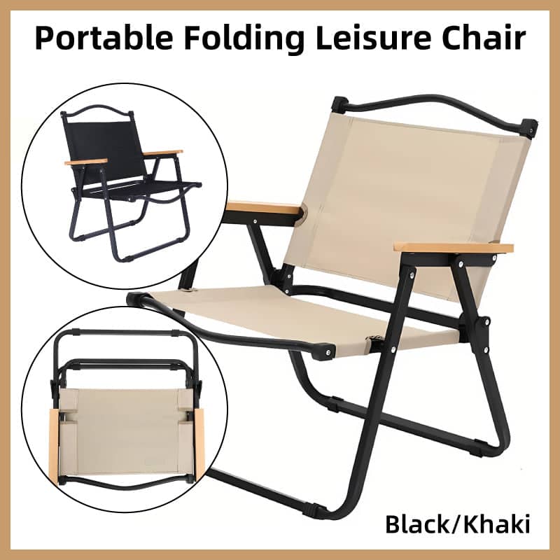 Portable Folding Camping Chair, Lightweight Aluminium Alloy - Khaki - view 2