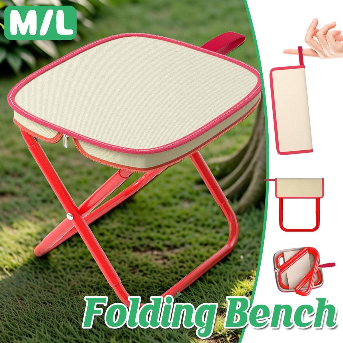 Portable Folding Camping Stool Outdoor Bench with Carry Bag - Medium 26 x 23 x 26 cm - view 2