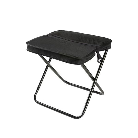 Portable Folding Camping Stool with Side Pocket - Black