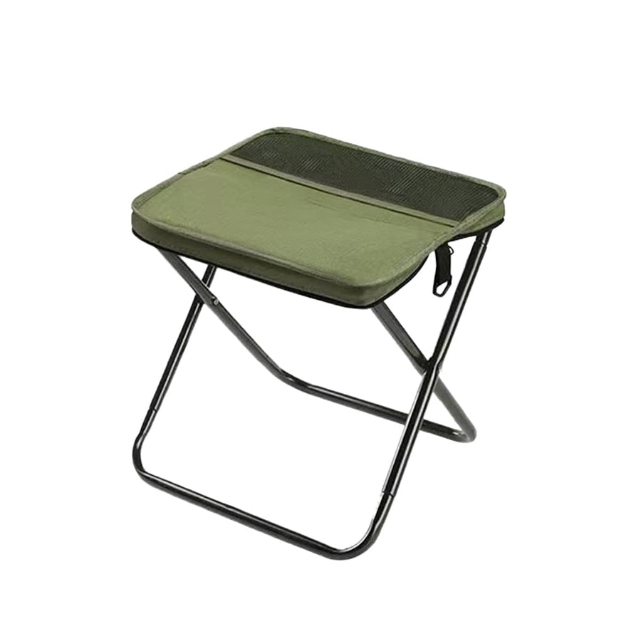 Portable Folding Camping Stool with Side Pocket - Green