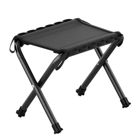 Portable Folding Camping Stool, Steel Frame - Black