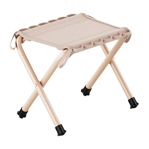 Portable Folding Camping Stool, Steel Frame - Khaki